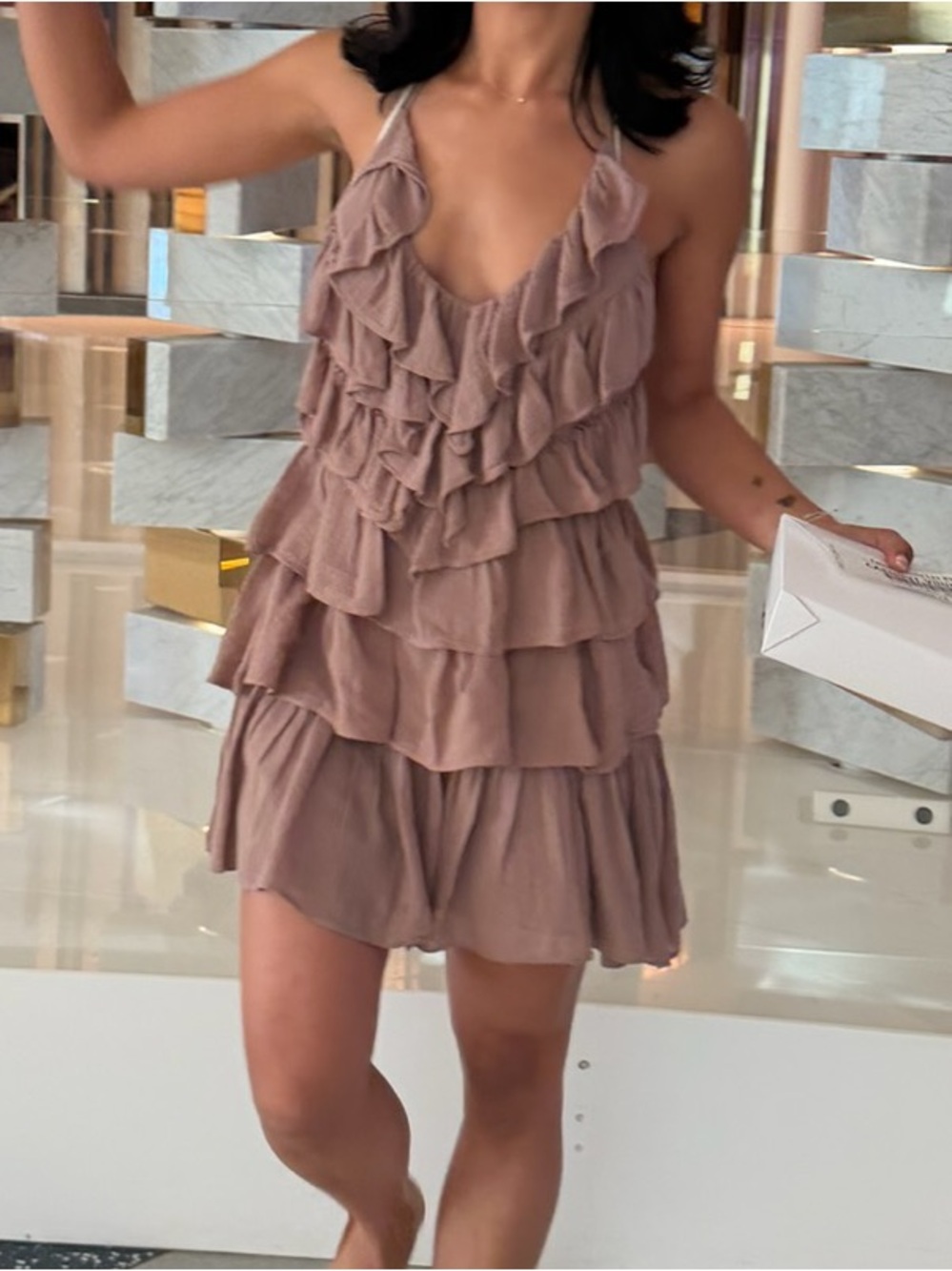 Zara Mauve Pink Ruffled Halter dress